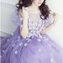 Romantic Lavender Short Sleeves Tulle Flowers Prom Evening Dresses Long Plus Size Floral Prom Gowns E03-1