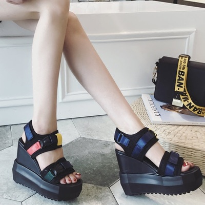 Black slope with sandals thick bottom with sandals