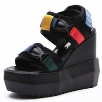 Black Slope With Sandals Thick Bottom With Sandals - Thumbnail 3