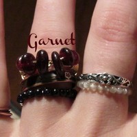 Garnet Chip Gold Ring - Thumbnail 1