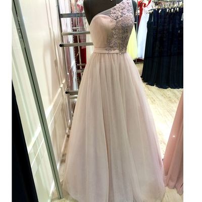 One shoulder a-line tulle prom dresses lace appliques women party dresses - Thumbnail 5