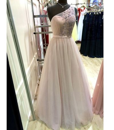 One Shoulder A-line Tulle Prom Dresses Lace Appliques Women Party Dresses