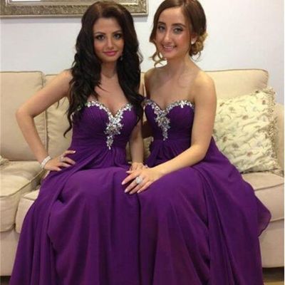 Sweetheart neck purple chiffon bridesmaid dresses floor length women dresses