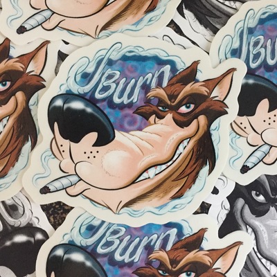 3" die cut - smokin wolf sticker on clear vinyl 