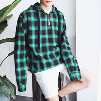 Free Shipping-PLAID OVERHEAD HOODED SHIRT ( 2 COLORS ) - Thumbnail 2