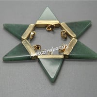 Gold Plated Triangle Natural Stone Quartz Pendant - 5Pcs - Thumbnail 1