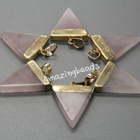 Gold Plated Triangle Natural Stone Quartz Pendant - 5Pcs - Thumbnail 3