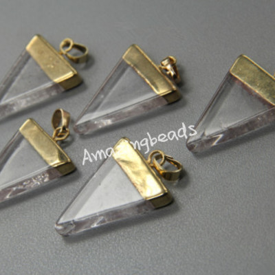 Gold plated triangle natural stone quartz pendant - 5pcs