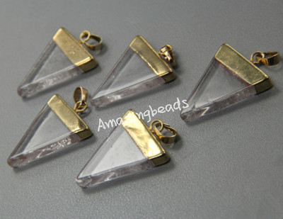 Gold Plated Triangle Natural Stone Quartz Pendant - 5Pcs