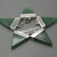 Silver Plated Triangle Natural Stone Quartz Pendant - 5PCS - Thumbnail 2