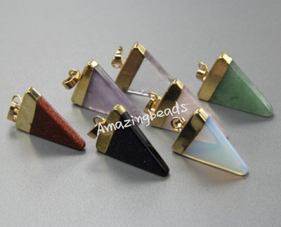 Silver Plated Triangle Natural Stone Quartz Pendant - 5PCS