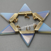 Gold Plated Triangle Natural Stone Quartz Pendant - 5Pcs - Thumbnail 4