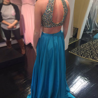 Halter Neck Long Chiffon Prom dresses Crystals Women Party Dresses - Thumbnail 1