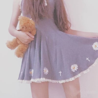 Lace daisy embroidered suspender dress