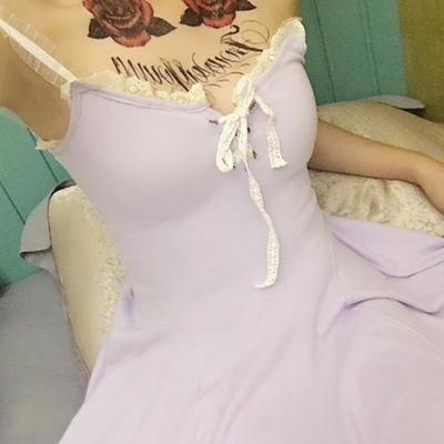 Lace daisy embroidered suspender dress