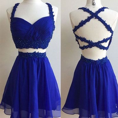 Roral blue homecoming dresses criss cross for junior  - Thumbnail 5