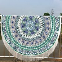 Elephant Pattern Tasselled Round Beach Throw - Thumbnail 1