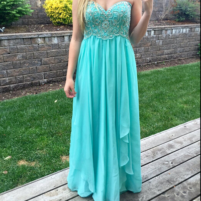 Sweetheart neck long chiffon prom dresses crystals beading women dresses - Thumbnail 5