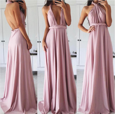 Sexy pink A-line backless long prom dress,pink evening dress