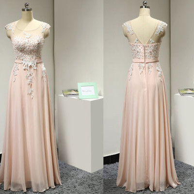 V-neck long chiffon prom dresses lace appliques women party dresses - Thumbnail 4