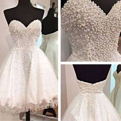 Sweetheart neck short tulle prom desses crystals women party dresses - Thumbnail 3