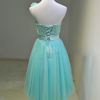 One shoulder tulle prom dresses lace appliques women party dresses - Thumbnail 3