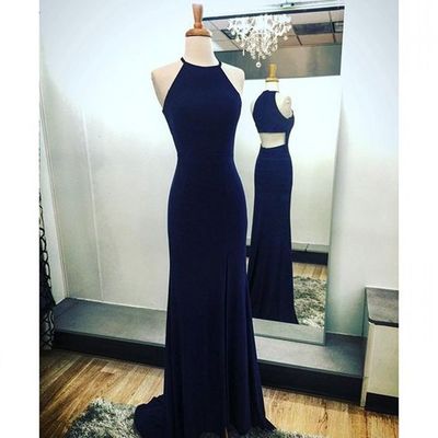 Halter neck sheath chiffon prom dresses floor length women dresses - Thumbnail 3