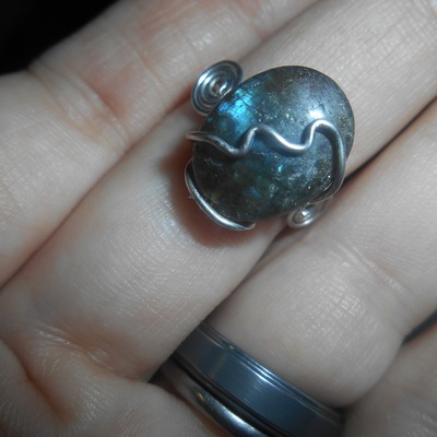 Silver labradorite ring