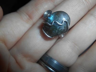 Silver labradorite ring
