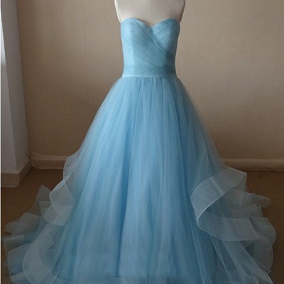 Sweetheart neck a-line tulle prom dresses pleat floor length women dresses - Thumbnail 5