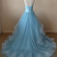 Sweetheart Neck A-line Tulle Prom Dresses Pleat Floor Length Women Dresses - Thumbnail 1