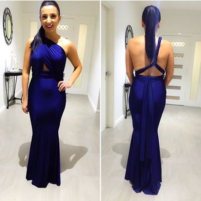 One shoulder mermaid chiffon prom dresses floor length women dresses