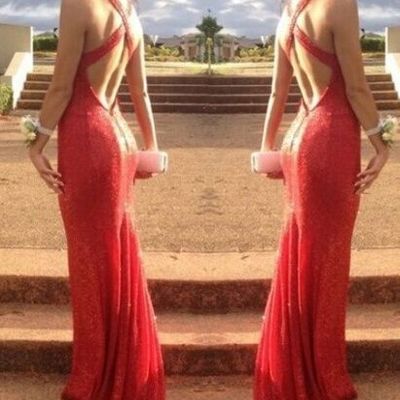 Open back mermaid lace prom dresses spaghettio straps women party dresses - Thumbnail 4