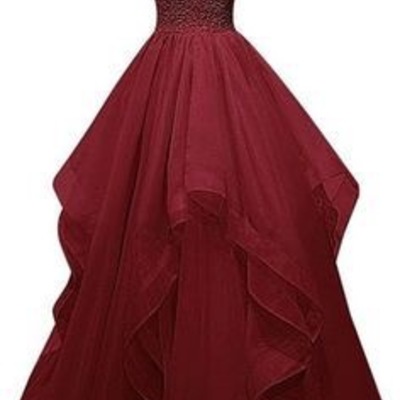 Scoop neck a-line tulle prom dresses beaded floor length women dresses