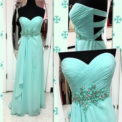 Sweetheart Neck Long Chiffon Prom Dresses Crystals Floor Length Women Dresses