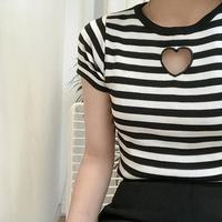 Hollow Heart Slim Striped Tee - Thumbnail 1