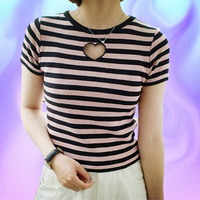 Hollow Heart Slim Striped Tee - Thumbnail 2