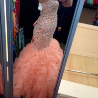 Mermaid Ruffle Organza Prom Dresses Sweetheart Neck Crystals Women Dresses - Thumbnail 1