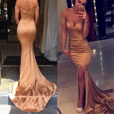 Off shoulder mermaid satin prom dresses floor length women dresses