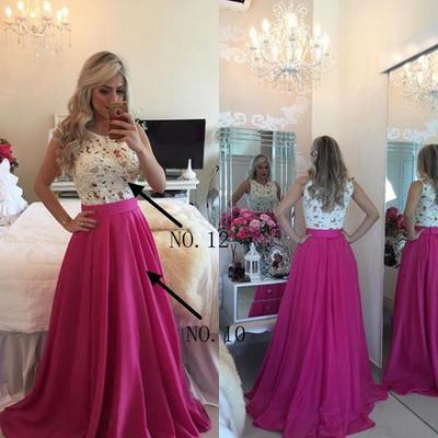 Scoop neck a-line satin prom dresses lace floor length women dresses