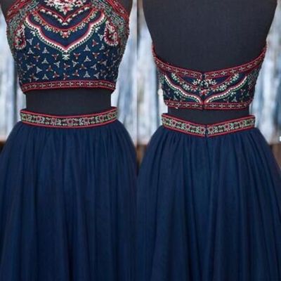 Open back short chiffon prom dresses embroidery beaded women dresses