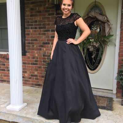 Scoop neck black satin prom dresses crystals beaded women party dresses