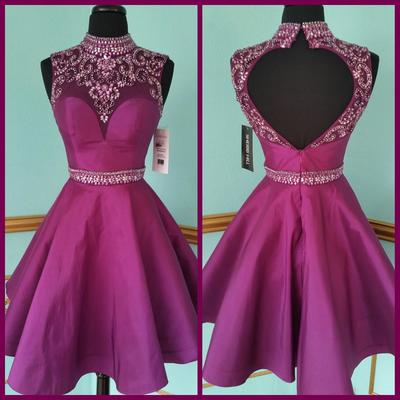 Open back Satin Prom Dresses Halter Neck Crystals Women Party Dresses