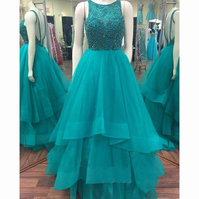 Scoop Neck A-line Tulle Prom Dresses Crystals Women Party Dresses 2017