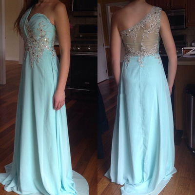 One Shoulder Chiffon Prom Dresses Crystals Floor Length Women Party Dresses