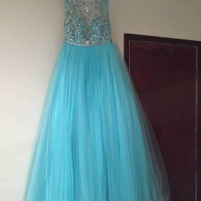 Scoop neck a-line tulle prom dresses crystals beaded women dresses 