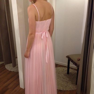 Spaghetti straps a-line pink tulle prom dresses floor length women dresses