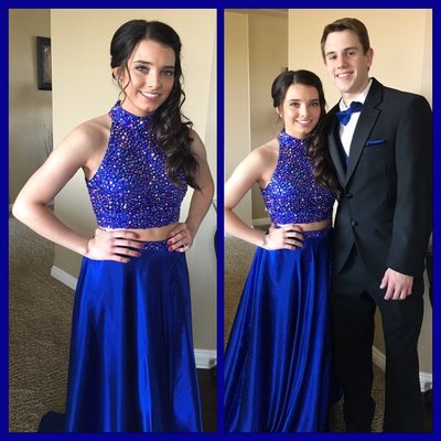 Halter neck chiffon prom dresses crystals women party dresses - Thumbnail 3