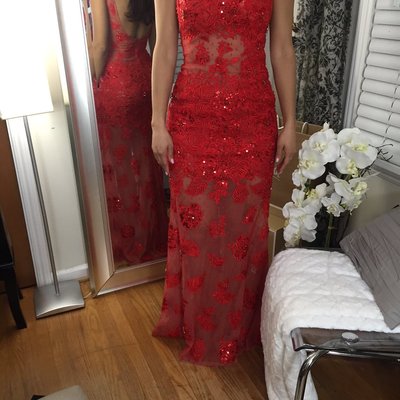 Scoop neck sheath lace prom dresses floor length women dresses - Thumbnail 2