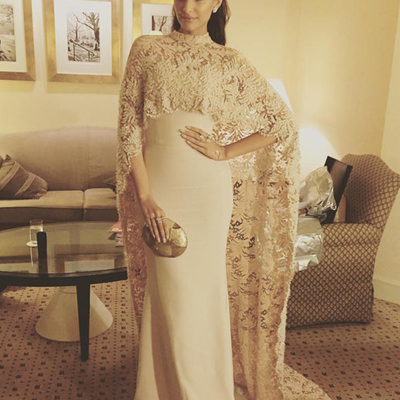 Elegant high neck lace cloak evening dresses long mermaid beaded ceystal formal prom dress vestido de festa e86